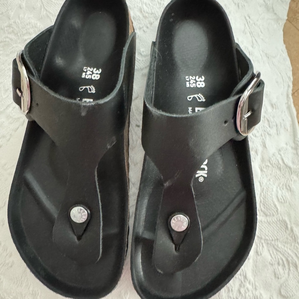 Birkenstock Black Thong Sandals with Buckle